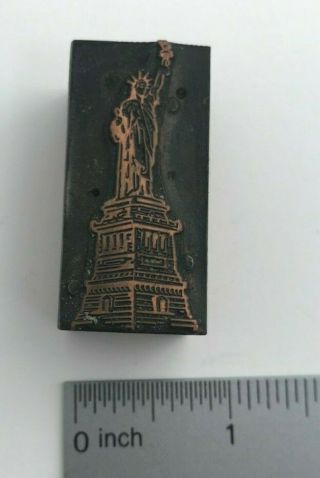 Antique Letterpress Printing Printers Block Wooden Copper Statue Of Liberty