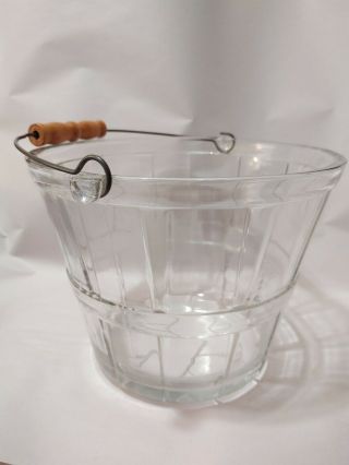 Anchor Hocking Glass Ice Bucket Pail Bushel Basket With Wood Handle
