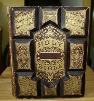 Large Antique C1880 Family Holy Bible Blank Family Pages Illustrated Great