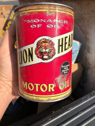 Lion Head Motor Oil Can Metal 1 Quart Gilmore Oil Los Angeles Ca Rolled