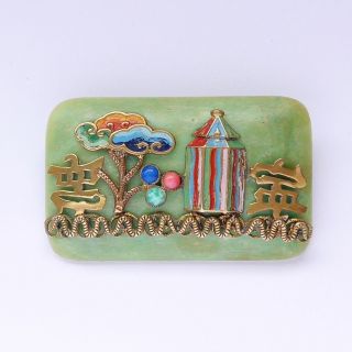 Rare Vintage Art Deco Neiger Brothers Brooch - Chinese Style Enamel