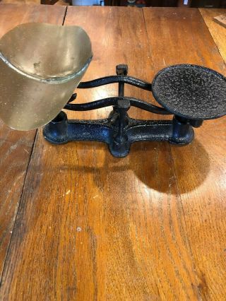 Vintage Cast Iron Counter Top Scale With Copper Tray
