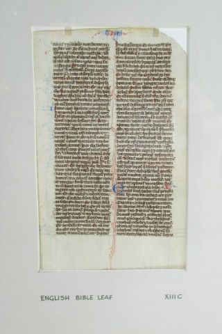 Illuminated Manuscript English Bible Page,  Double - Sided,  13th C.