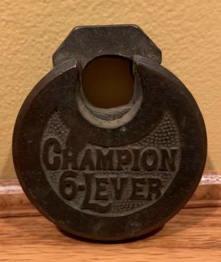 Rare Antique Brass Champion 6 Lever Round Lock