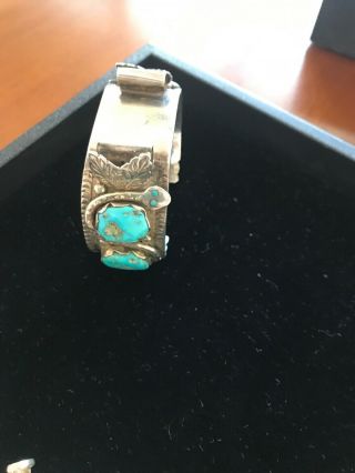 Vintage Navajo Indian Sterling Silver Turquoise Watch Cuff Bracelet Signed Effie
