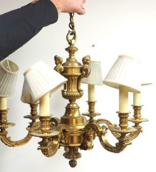 Antique Vintage chandelier Solid Bronze Ormolu Figural 6 branch ceiling light 2