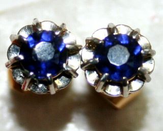 Antique Victorian French W R 18k Gold Sapphire One Stone Fine Stud Earrings 1900