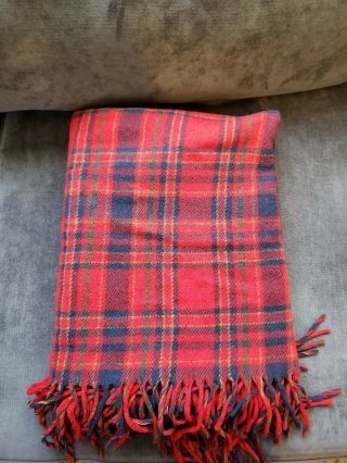 Vintage Pendleton Virgin Wool Plaid Blanket Throw 50x66 Fringe Green Red Blue