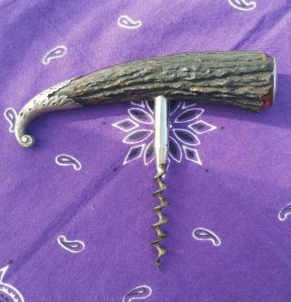 Red Stag Horn Handle Corkscrew Wine Bottle Opener Sterling Silver End Caps