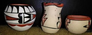 Three Wonderful Jemez Pottery Jars All Signed G.  Sandia,  L.  Toledo And 2