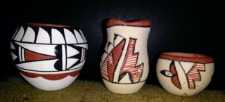 Three Wonderful Jemez Pottery Jars All Signed G.  Sandia,  L.  Toledo And 3