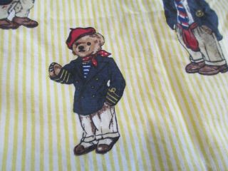 Ralph Lauren Bear Yellow Stripe Twin Size Flat Sheet Polo Vintage Usa Made