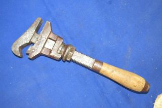 Vintage Bemis & Call Tools Adjustable Pipe - Monkey Wrench,  Wood Handle,