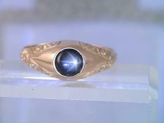 Lg Mens Antique Edwardian 10k Rose Gold Natural Black Star Sapphire Ring