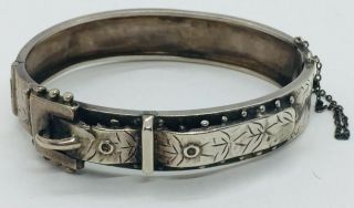 Antique Victorian Sterling Silver Ornate Buckle Design Bangle Bracelet