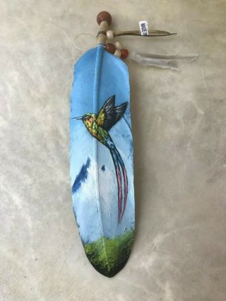 Hand Painted Feather,  Arts & Crafts,  Southwest Art,  Santa Fe,  Humming Bird 1