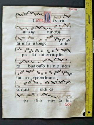 Lg.  Liturgical Music Manuscript,  Antiphonary Lf,  Vellum,  Handptd.  Initials,  C.  1500 74
