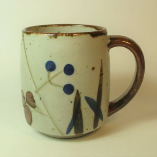 Otagiri Japanese Pottery Mug 1 Blue Brown Berries Leaves Stoneware