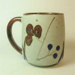 Otagiri Japanese Pottery Mug 1 Blue Brown Berries Leaves Stoneware 2