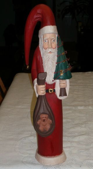 Huge 16 " Folk Art Hand Carved Wood Santa Claus Midwest Of Cannon Falls - Gift