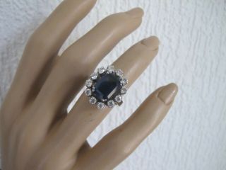 A French Vintage 18ct White Solid Gold And Platinum Diamond Sapphire Ring