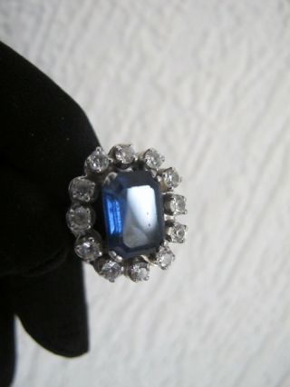 A French vintage 18ct white solid gold and platinum diamond sapphire ring 2