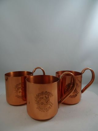 3 Vintage Moscow Mule Solid Copper Mugs