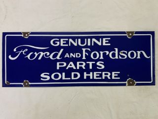 Vintage Porcelain Ford And Fordson Parts 25½” X 9” Enamel Sign.  Relisted