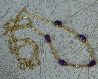 Stunning 16 " Solid 9ct Gold Amethyst And Diamond Necklace Chain P1889