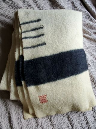 Vintage Hudson Bay 4 Point Heavy Wool Blanket Cream W/black Stripes 86x68 (2of2)