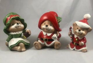 Vintage Set Of 3 Homco Christmas Bears Set 5600