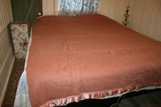 Vintage Full Size Wool Blanket Dusty Rose Silky Satin Binding 72 X 86