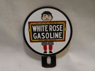En - Ar - Co White Rose Gasoline Motor Oil Porcelain Lollipop License Plate Topper