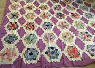Vintage Patchwork Quilt Top,  Flower Garden,  Hand Pieced,  Floral Calicos,  1930’s