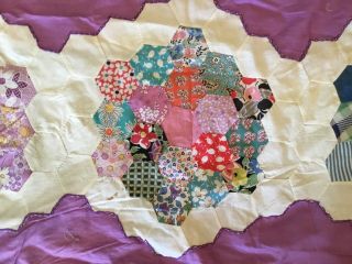 Vintage Patchwork Quilt Top,  Flower Garden,  Hand Pieced,  Floral Calicos,  1930’s 2