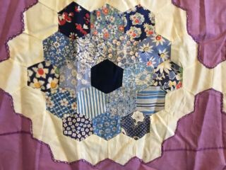 Vintage Patchwork Quilt Top,  Flower Garden,  Hand Pieced,  Floral Calicos,  1930’s 3