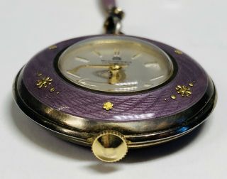 Antique 1920s Guilloche Enamel Pocket Watch Bucherer Clock Dangle Bow Pin Brooch 2