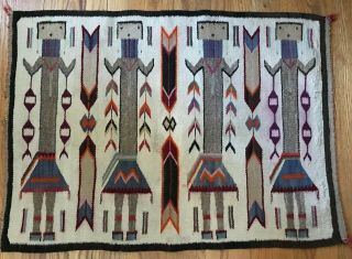 Vintage Indian Native American Navajo Figural Yei Rug Blanket Woven Textile