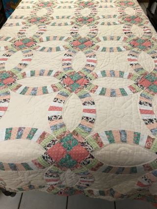 Vintage Double Wedding Ring Country Quilt Queen Sized 83 X 84