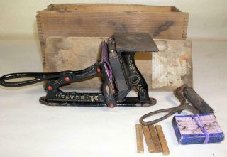 Antique " The Favorite " Cast Iron Calling Card Printing Press With Box