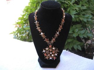 Swoboda Signed Vtg 1960 Gemstones Coral/pearls/quartz/carnelian Necklace