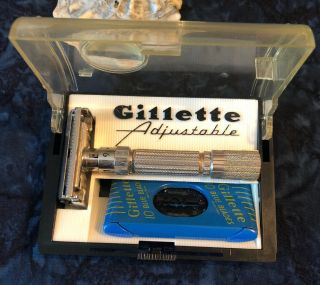 Vintage 1958 Gillette " Fatboy " 195 Adjustable Safety Razor With Case D - 4