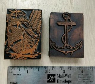 Antique Vintage Copper Metal Printing Block Plates Marine Sailing Ship Anchor