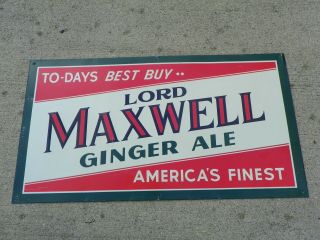 Lord Maxwell Ginger Ale Tin Soda Sign Nos