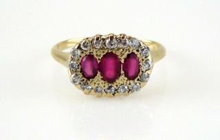 Antique C1915 14k Yellow Gold Diamond & Ruby Gemstone Statement Ring