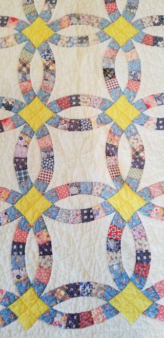 Hand Stitched Vintage Double Wedding Ring Quilt 79in.  X 66in.