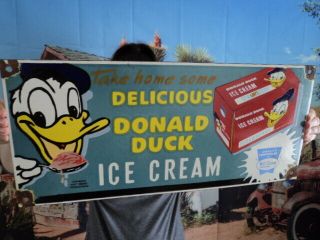 Vintage Delicious Ice Cream Porcelain Sign Advertising Strawberry Donald Duck