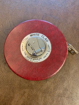 Vintage The Lufkin Rule Co.  White Clad 100ft Steel Measuring Tape Hw226
