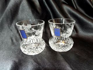 Royal Scot Crystal,  Flower Of Scotland Pattern,  Shot Glasses,  Set Of 2