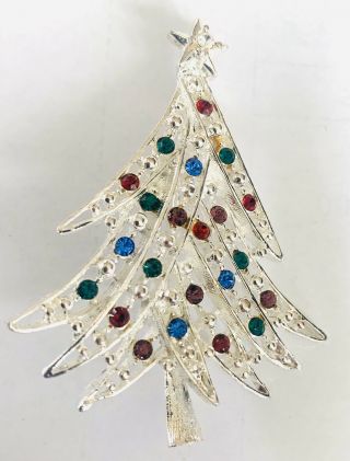 Eisenberg Ice Signed Silver Christmas Tree Pin Brooch Vintage Rhinestones